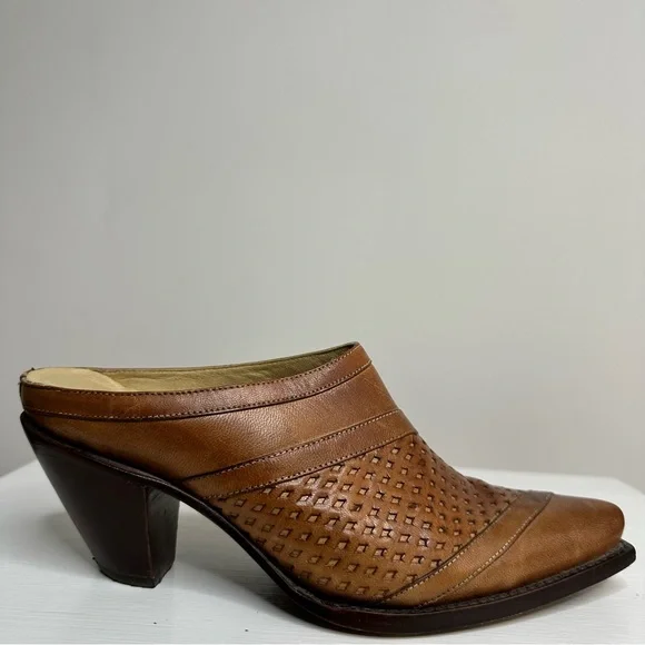VTG Leather Western Style Snip Toe Mule Heels Women’s Size 7 - Picture 6 of 12